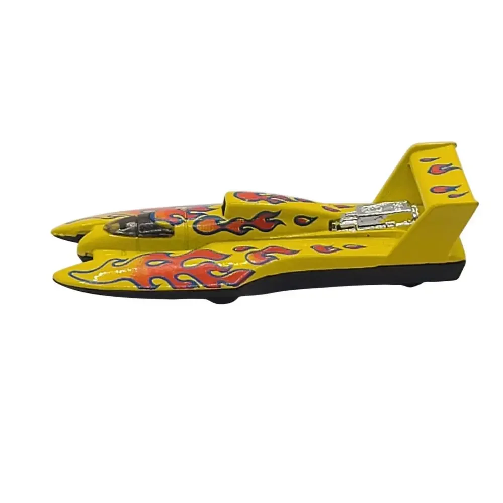 Vintage 1996 Hot Wheels Hydroplane Flame Thrower series, yellow red orange blue